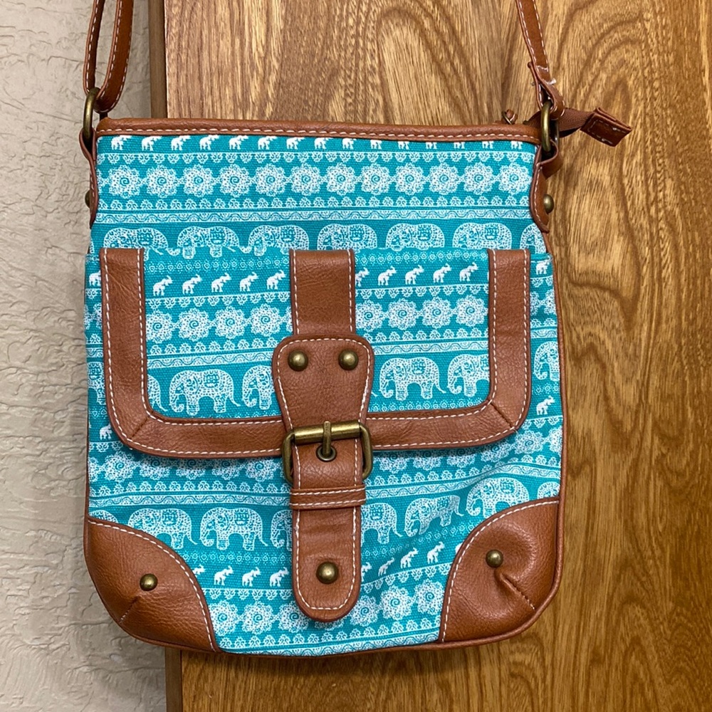 Turquoise/teal elephant print crossbody purse